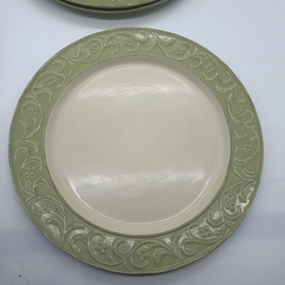 SET OF 3 PIER 1 ANTIQUE FLORAL DINNER PLATES 10 7/8